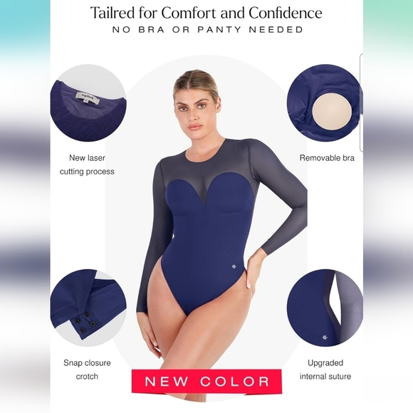 Popilush Longsleeve Mesh Shapewear Tummy Control Bodysuit Size 2XL - Picture 4 of 10